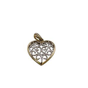 Vintage 925 Sterling Silver Filigree Heart Pendant Charm (A7749)